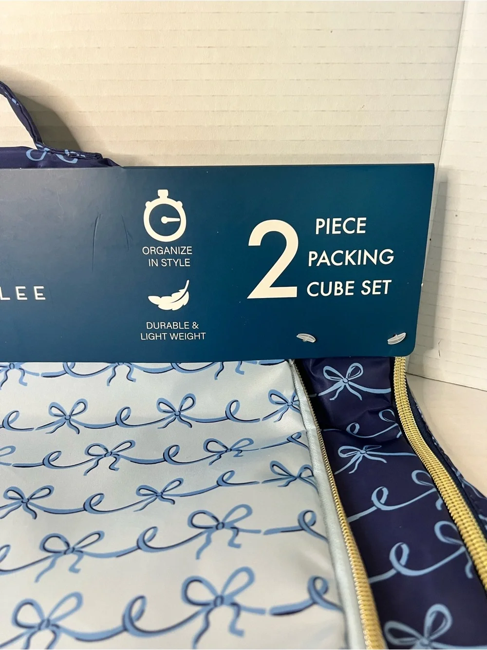 Dabney Lee Navy Light Blue Bow Travel Toiletry Bag Silicone Bottle Set New